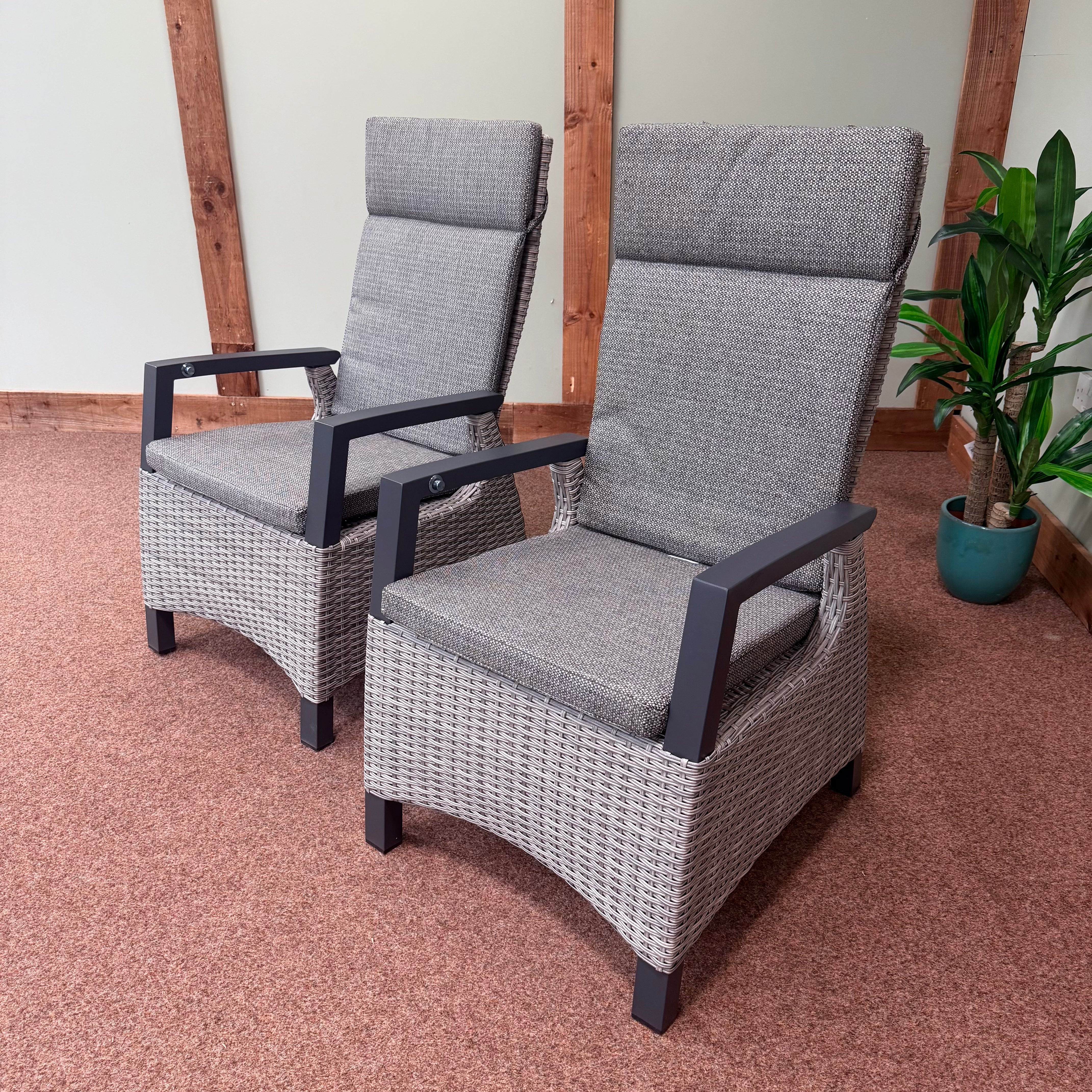 Kendal Outdoor Reclining Dining Chairs in Grey By Vila - All Weather (Pack of 2) - NTC Homes, Inc.