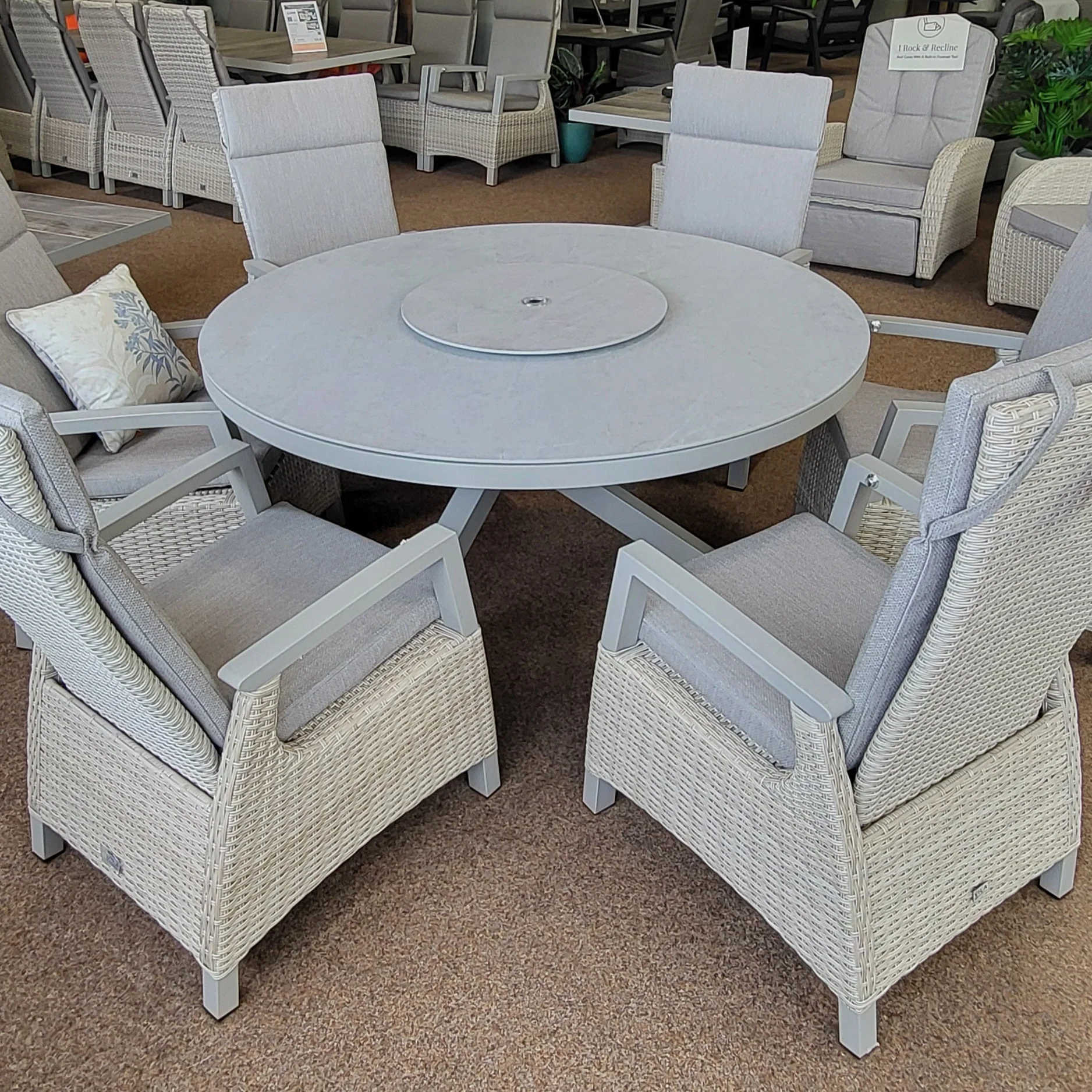 Kendal 6 Seat 150cm Sintered Stone Round Dining - Natural with All Weather Cushions in Ecru | Vila - NTC Homes, Inc.