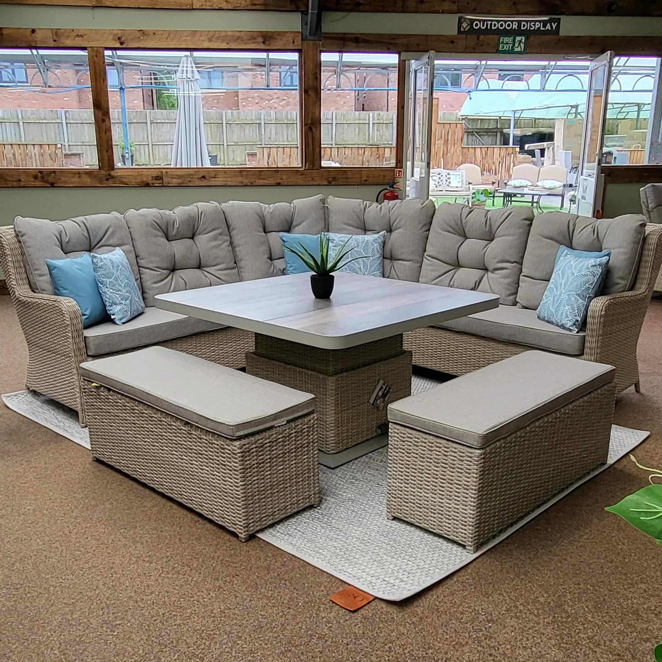 Large Corner Set with Adjustable Table in Natural - Langdale By Vila - NTC Homes, Inc.
