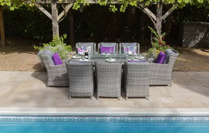 Seville 8 Seat Outdoor Firepit Dining Set Grey | Katie Blake - (free cover) - NTC Homes, Inc.