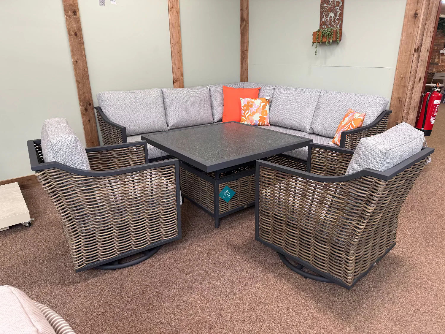 Langley Outdoor Corner with Swivel Chairs - Cushions Aqua Clean Zuma Grey | Daro - NTC Homes, Inc.