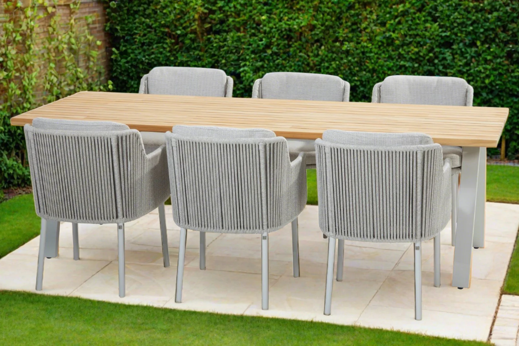 Bernini 6 Seat Outdoor Dining Set With Ambassador Table by 4 Seasons Outdoor - NTC Homes, Inc.