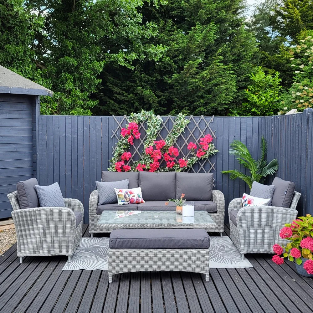 EX DISPLAY - Outdoor 3 Seat Lounge with Adjustable Table in Grey with Bench - Club By Harbo - NTC Homes, Inc.