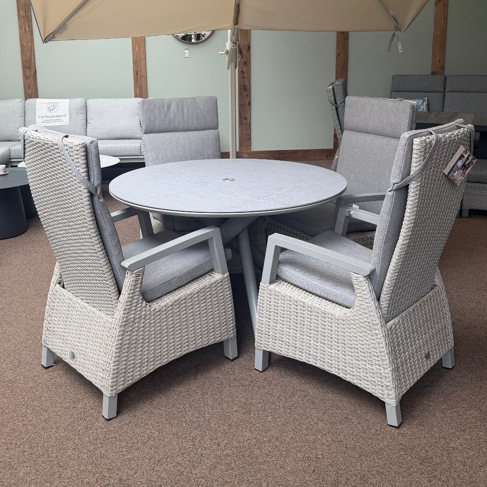 Kendal 4 Seat 120cm Sintered Stone Round Dining - Natural with All Weather Cushions in Ecru | Vila - NTC Homes, Inc.