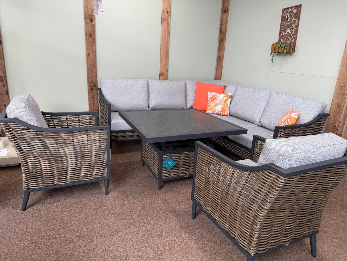 Langley Outdoor Corner with Lounge Chairs - Cushions Aqua Clean Zuma Grey | Daro - NTC Homes, Inc.