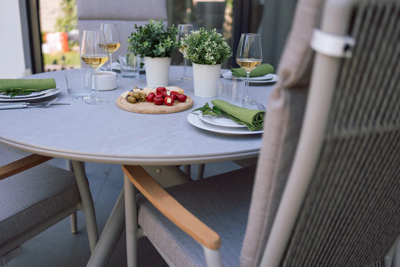 Outdoor Round 120cm Sintered Stone Table In Cream - Arnside By Vila - NTC Homes, Inc.
