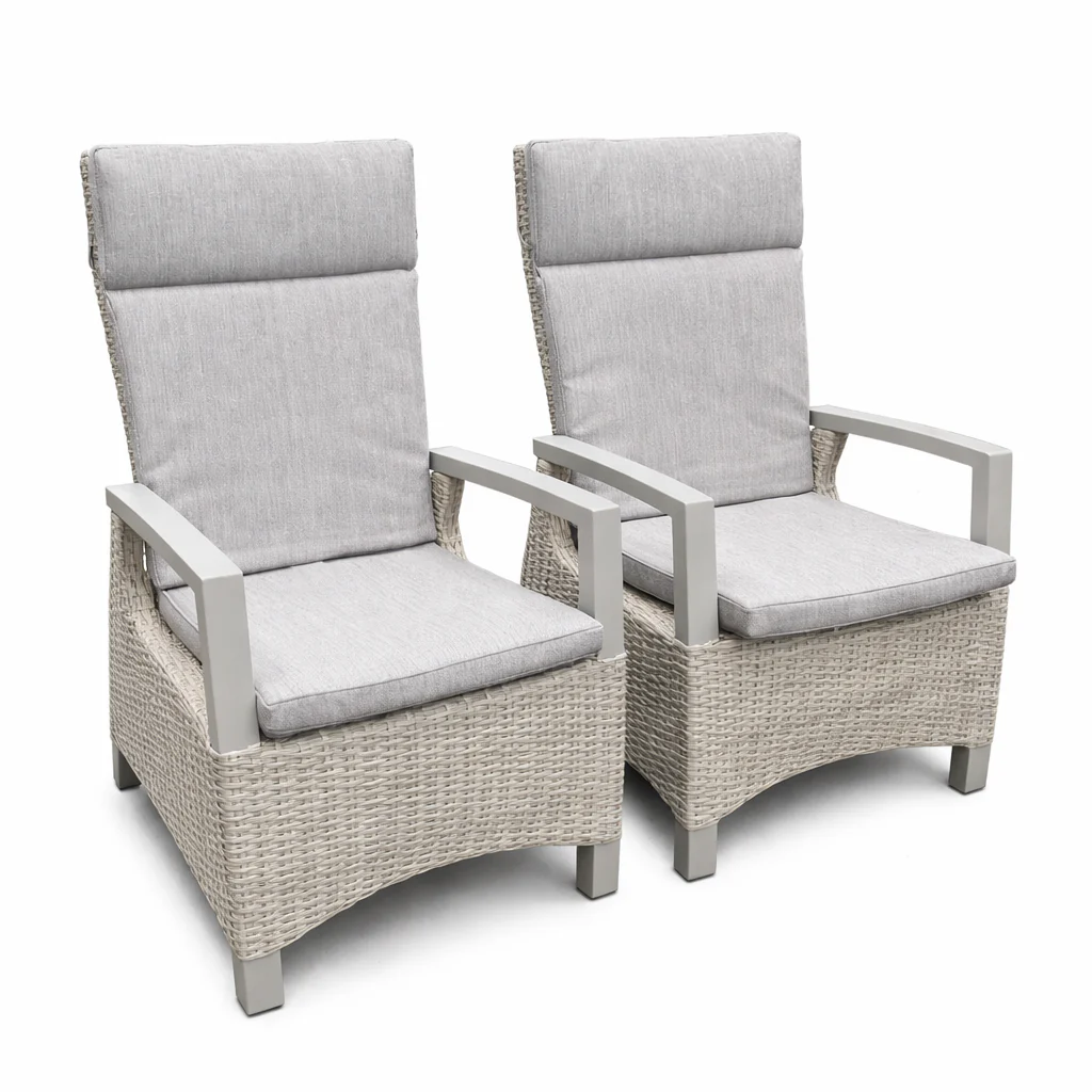 Kendal Outdoor Reclining Dining Chairs in Ecru/Natural By Vila - All Weather (Pack of 2) - NTC Homes, Inc.