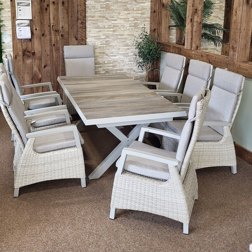 Kendal All Weather Outdoor 10 Seat Reclining and Extending Dining Set in Natural - Kendal By Vila - NTC Homes, Inc.
