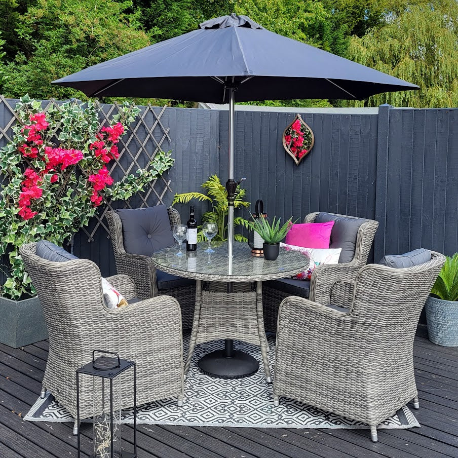 Seville Outdoor Dining 4 Seat in Grey | Katie Blake (Free Cover) - NTC Homes, Inc.