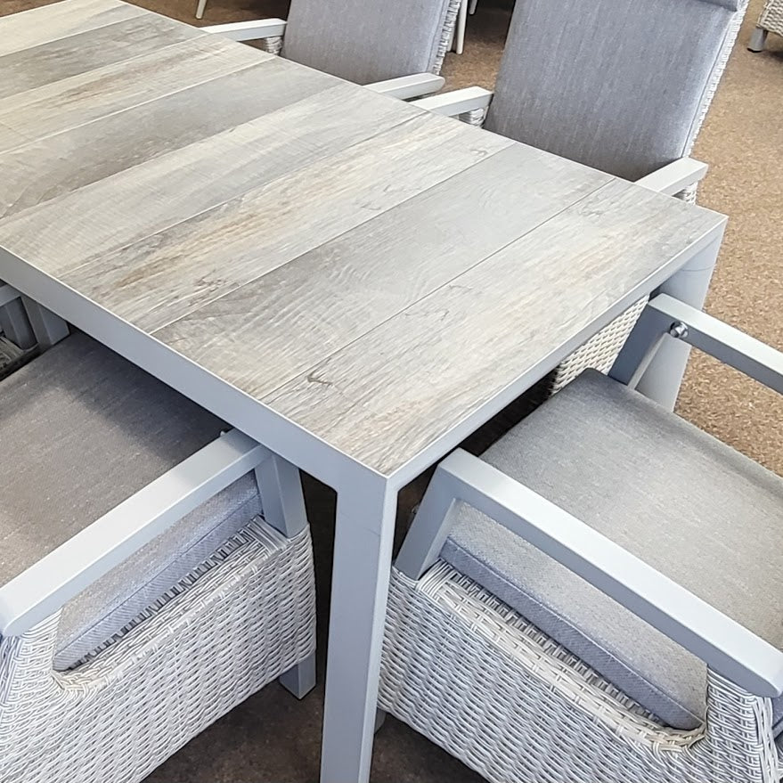 Kendal 6 Seat Outdoor Reclining Dining Set All Weather in Natural | Vila - NTC Homes, Inc.
